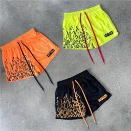 Calça de praia com estampa solta masculina, calção de camada única, malha, secagem rápida, fitness, verão, lazer, férias, europeu, americano - Image 1