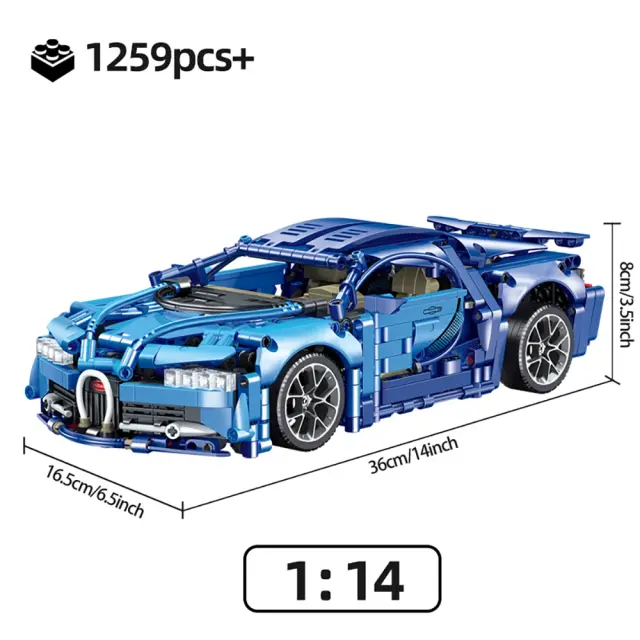 Blocos de Construção Toylinx: Carros Esportivos Azuis em Escala 1:14, 1259 Peças, Ideal para Adultos e Crianças