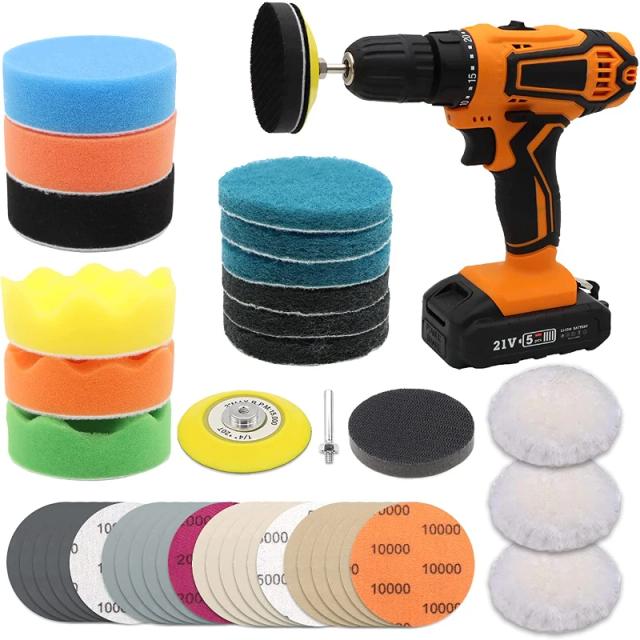 Kit Completo de Restauração de Faróis de Carro com 41 Peças: Discos de Lixamento, Suporte, Esfregões e Almofadas de Polimento