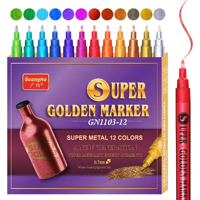 GuangNa Conjunto de canetas marcadoras metálicas, 12 cores, 0,7 mm / 2,3 mm, acrílico, rotulador permanente, à prova d'água, marcadores de grafite, caneta de pintura, arte sup - Image 1
