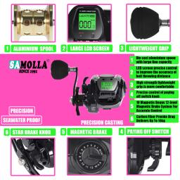 SAMOLLA Carretel de pesca de arremesso eletrônico grande tela LED de alta velocidade 7.2:1 10kg fundição de roda de tambor fundido à prova d'água de água salgada - Image 3