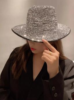 Jazz Hat com Diamante Cheio De Topo, Chapéus Brilhantes, Jazz Hat, Performance Stage Show, Carnaval, Moda Estrelas - Image 1