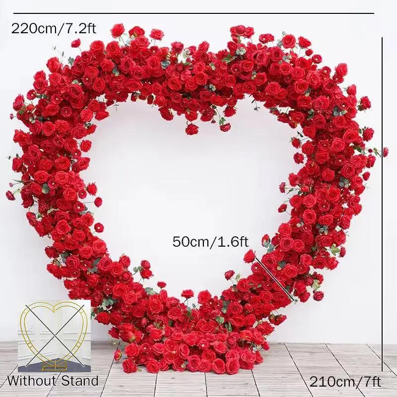 Arranjo floral de folha verde rosa vermelha com base de pano decoração cenário de casamento em forma de coração arco quadro palco flor suporte a8223 - Image 1