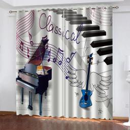 Piano série de instrumentos musicais impressão 3d música nota padrão sun sombra sala estar quarto varanda decoração para casa cortinas finas - Image 1