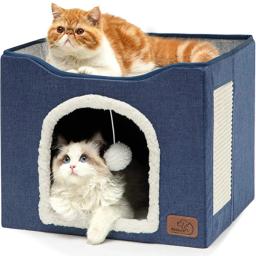Camas de cama para gatos de interior, caverna grande gato, Pet Cat House com bola fofa pendurada e Scratch Pad, Kennel Pet Nest - Image 1