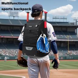 Saco Durável Do Equipamento De Beisebol Do Zíper, Mochila De Beisebol Com Compartimento De Sapato, Pano Oxford, Equipamento Esportivo, 1Pc - Image 3
