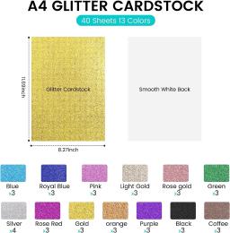 HTVRONT-Papel Cardstock Glitter, Cardstock grosso para Scrapbook Craft, Presente DIY casamento, 10, 13 cores, A4, 20-40 folhas, 8.3x 11.7in - Image 5