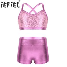 Shorts e Tops de Tank Sequins femininas, Roupa de Ballet, Collant Ginástica, Roupa de Treino, Esportes de Academia, Fitness, Crianças - Image 1