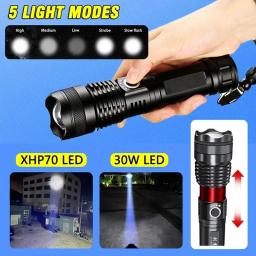 Poderosa lanterna led recarregável, tocha luz, zoom tático, acampamento ao ar livre, emergência, lâmpada ultra brilhante, bateria 25560 mAh - Image 3