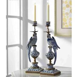 Castiçal de cerâmica e porcelana, Cor branca, Artesanato com estátua de pássaro, Design moderno, Decoração luxuosa, Cobre - Image 2