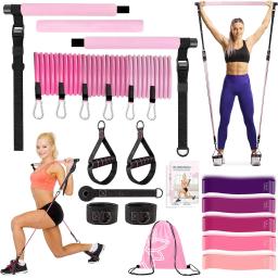 Kit Fitness Yoga Pilates Bar com bandas de resistência portátil Home Gym, kit de resistência Pilates para mulheres, treino de corpo inteiro - Image 1
