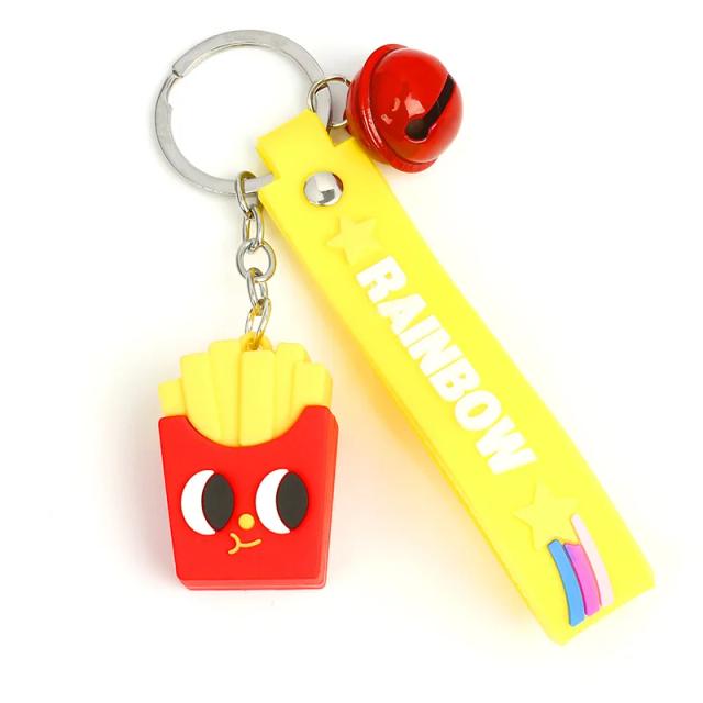Simulação Criativa de Comidas em Chaveiros: Adoráveis Burgers, Batatas Fritas, Pizzas e Hot Dogs em Mochilas Ornamentais com Anéis de Suporte para Diário do Rei dos Desenhos Animados
