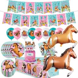 Espírito cavalo tema festa suprimentos decoração copo de papel placa guardanapos bolo topper balão chuveiro do bebê crianças aniversário favores - Image 1