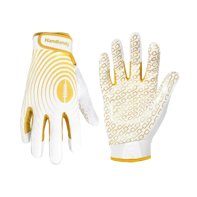 Luvas de Futebol Americano para Jovens: Receptoras Pegajosas e Elásticas em Branco e Dourado