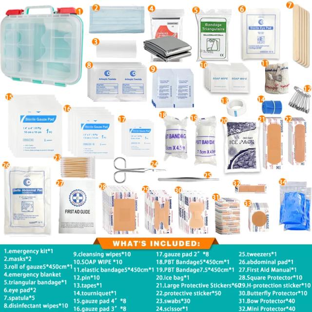Kit Completo de Primeiros Socorros para Esportes ao Ar Livre - 350 Itens em Estojo Duro Dupla Camada, Ideal para Camping e Montagem na Parede