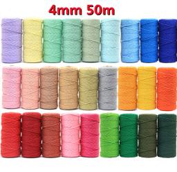 Feito à mão boho decoração 4mm 100% colorido fio de algodão fio torcido macrame corda diy casa decoração do casamento fornecimento 50 metros - Image 1