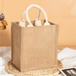 Sacos de presente reutilizáveis portáteis vintage para mulheres, sacola de serapilheira, bolsa de compras de juta praia com alça, tamanhos múltiplos, moda - Image 5
