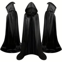 Capa preta com capuz para adultos e crianças, traje cosplay, comprimentos diferentes, traje de desempenho, capa - Image 2