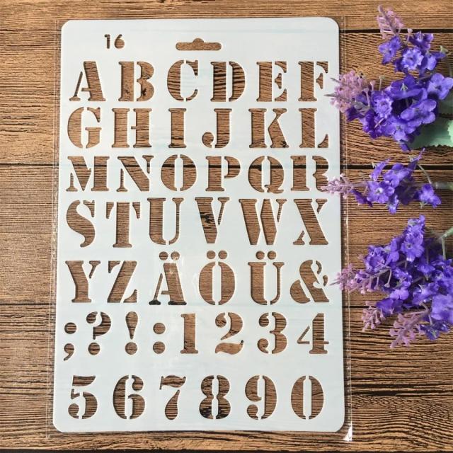 Conjunto de 4 Peças de Stencils em Camadas com Letras do Alfabeto para Pintura, Scrapbooking e Decoração - 26 cm