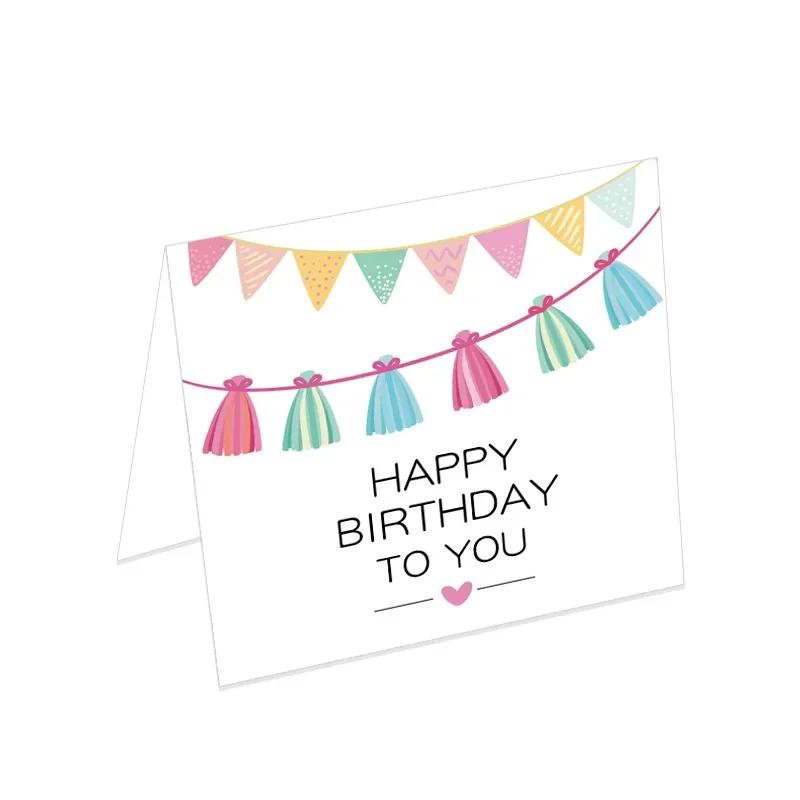 Feliz aniversário cartão de presente de impressão dos desenhos animados com envelope para festa bênção convidar imagem aleatória - Image 1