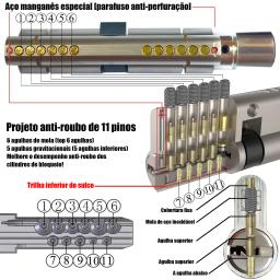 Padrão europeu Anti-Theft Lock Cylinder, porta de entrada ao ar livre, 11 pinos, alta qualidade - Image 2