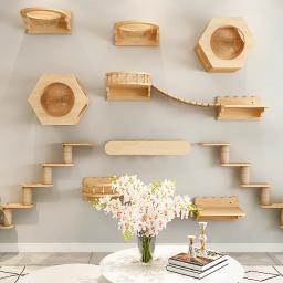 Rede de madeira montada na parede para gato, prateleira de escalada, poleiro, escada sisal, arranhador, camas, poleiros estáveis, móveis para gatinho - Image 1