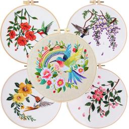 Kit Bordado para Artesanato, Conjunto de Costura Prático, Beija-flor e Flor, Cross Stitch Starter Kits com Padrões e Instruções - Image 1