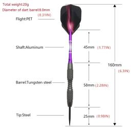 Imitação Asas De Dardo De Aço De Tungstênio, Metal De Alto Grau, Treinamento De Competição, Roxo Esculpido Rod, 3Pcs por Conjunto, 20g - Image 2