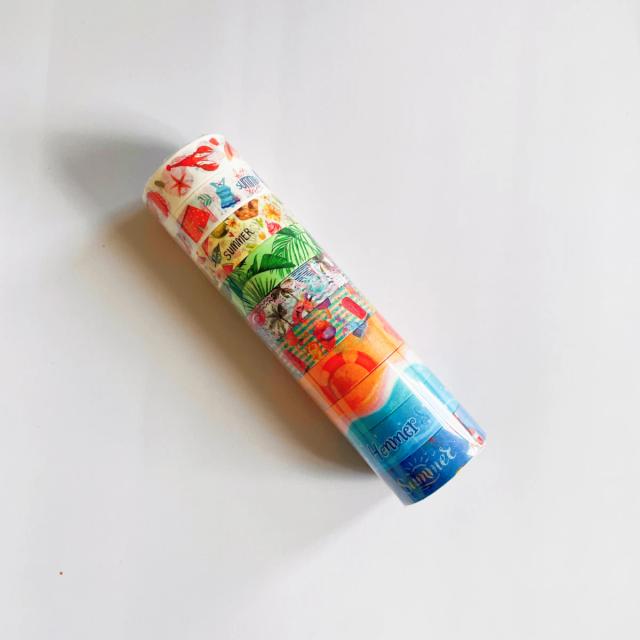 Conjunto de Fitas Washi de Praia de Verão para Scrapbooking - Pacote com 10 Peças para DIY, Diários e Material Escolar
