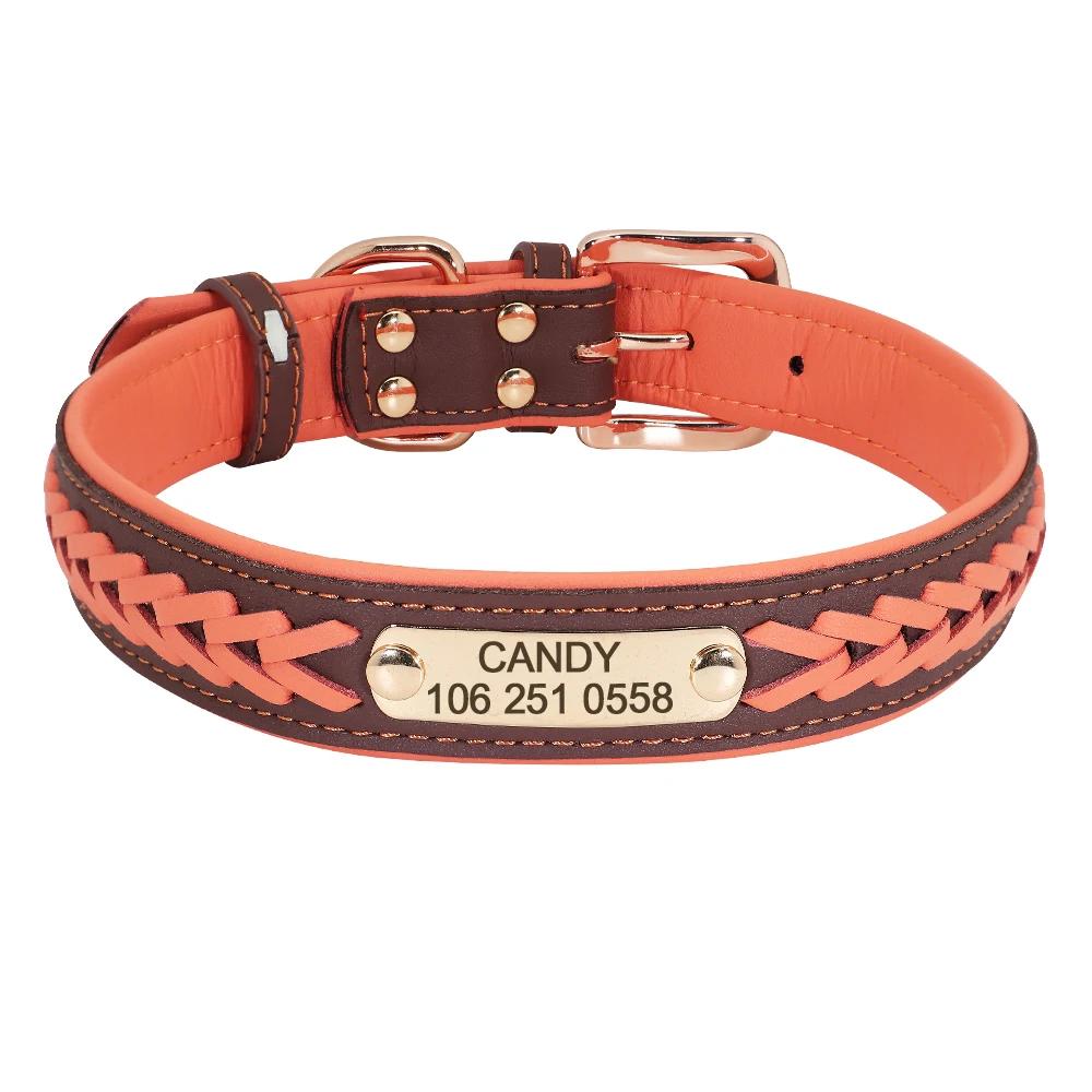 Coleira de couro PU personalizado, Anti-Lost ID Tag, placa de identificação de gravura grátis para cães pequenos, médios e grandes, Pitbull - Image 1