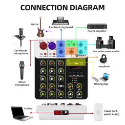 Debra-Mixer de Áudio com Bluetooth e USB, 4 Canais, 48V Phantom Power, Delay Repairing Effect, Som Mixing Console, PC Gravação, V4 - Image 6