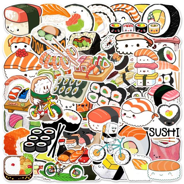 Sushi Adesivos Bonitos para Scrapbooking e Artesanato - Pacote com 50 Peças de Papelaria Japonêsa