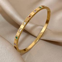 Pulseiras de aço inoxidável 316L para mulheres, bloco colorido incrustado de zircão, bracelete banhado a ouro, charme romântico, joalheria, chique - Image 3
