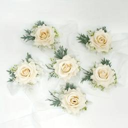 Champagne pulso Corsage e Boutonniere Set, Rose Flores do casamento Acessórios, adequado para a noiva, dama de honra, homem, noivo, 1 pc, 6pcs - Image 2