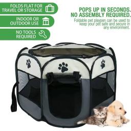 Cercadinho de estimação dobrável com cerca interior, Oxford, leve, Puppy Play Pen para cães médios, Playpens portáteis para gato - Image 3