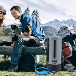 Chuveiro solar 12l portátil acampamento saco de chuveiro solar à prova dwaterproof água com pressão pé bomba e chuveiro bico para praia - Image 4
