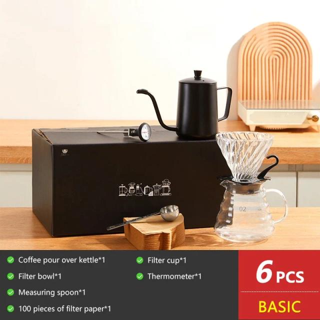 Conjunto Completo de Acessórios para Café: Moedor Manual, Moinho de Vidro, Gotejador de Filtro e Chaleira Gooseneck