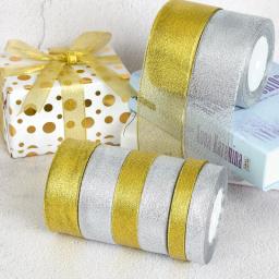 Fita metálica de glitter dourada e prateada, fita para o casamento, presente, decoração, artesanato, diy - Image 1