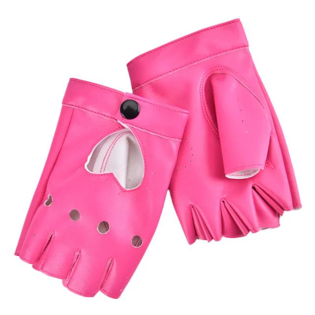 Luvas de Couro Sintético Feminino Metade Dedo Punk Curto - Estilo e Conforto em Preto
