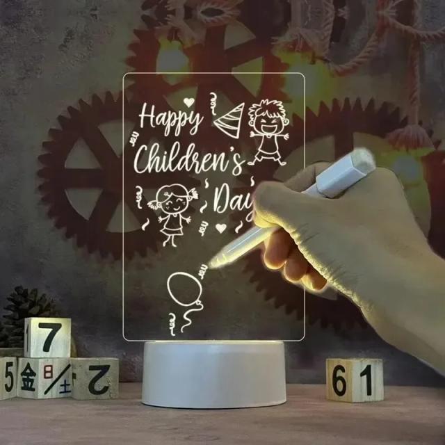 Luminária LED Criativa com Caneta e Tábua de Mensagens USB - Presente Perfeito para Crianças e Namorada!
