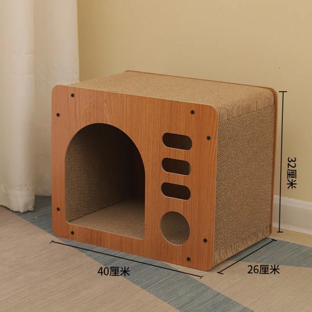 Gato Scratch Board Duplo em Madeira: Brinquedo Ideal para Coçar e Escalar na Sua Casa