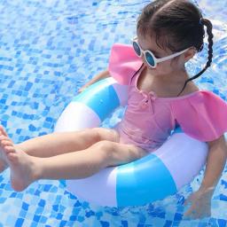 Anel de natação colorido para crianças Padrão listrado Flutuadores engrossados Piscina de PVC Círculo flutuante inflável Brinquedo divertido de água - Image 3