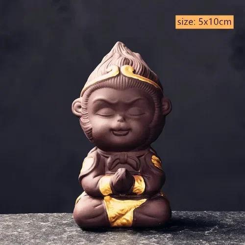 Escultura Artesanal de Argila Roxa: Conjunto de Chá Zen com Macaco Rei Sun Wukong para Decoração e Acessórios Chineses