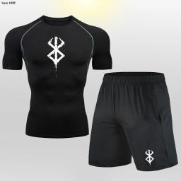 Treino de compressão Anime masculino, camiseta esportiva, terno de shorts, ginásio Fitness, corrida, jogging sportwear, treino Rashguard - Image 3