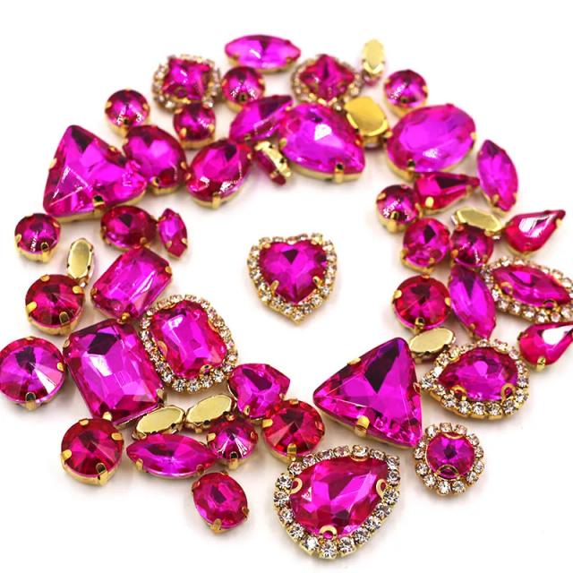 Fivela de Strass Brilhante em Forma Mista com Garra de Ouro para Decoração DIY em Casamentos, Roupas e Calçados - 50 Peças em 10 Cores Disponíveis