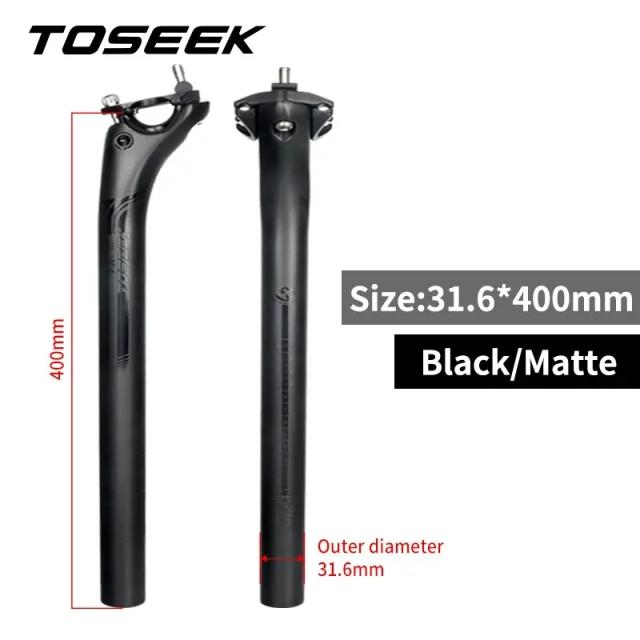 TOSEEK Espigão de Selim Carbono UD 27.2mm/31.6mm 350mm/400mm Preto Fosco MTB/Estrada