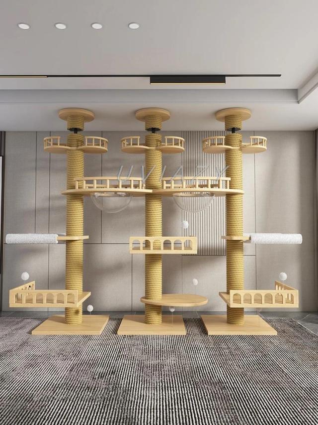 Árvore de Escalada Multicamadas com Três Colunas e Corda de Sisal - Ideal para Atração e Arranhamento de Gatos (Altura 250-270cm)