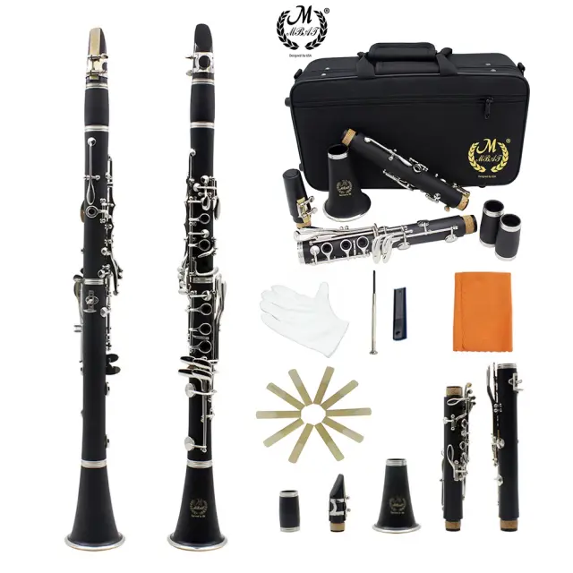 Clarinete B Preto M MBAT-17 com 6 Anéis, Kit de Limpeza e Reeds para Iniciantes e Estudantes