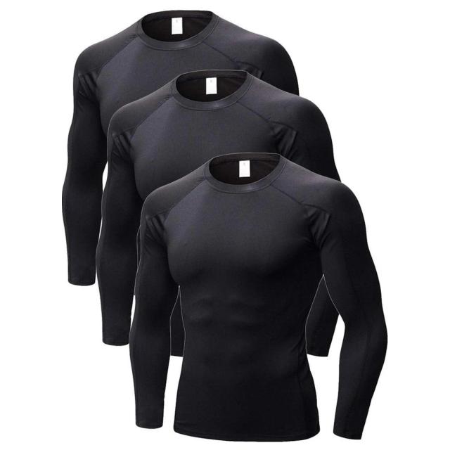 Camisa de Compressão Masculina Manga Longa com Proteção UV e Tecnologia de Resfriamento - Pacote com 3 Unidades para Treino e Beisebol