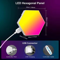 Hexagonal hexagonal luzes LED para quarto, parede painel RGB, Smart App, Modular Gaming Lights, Night Light, música Sync, favo de mel, 20, 12, 8, 3 Pack - Image 6
